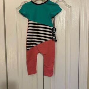 NWT Rags to Raches Teal Coral Colorblock Strips Romper 3-6 Months